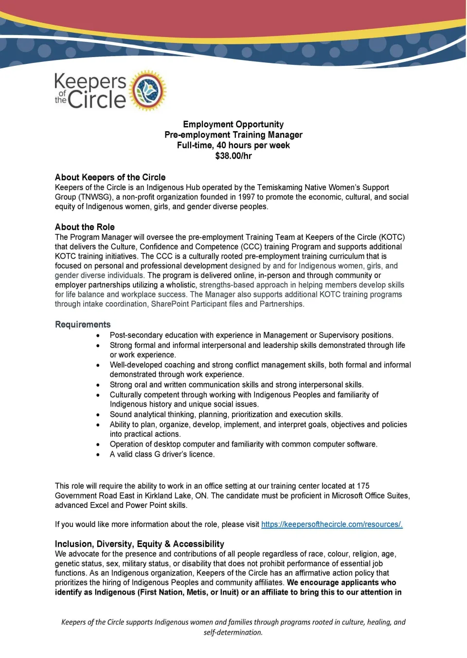 Pre-Employment Training Manager