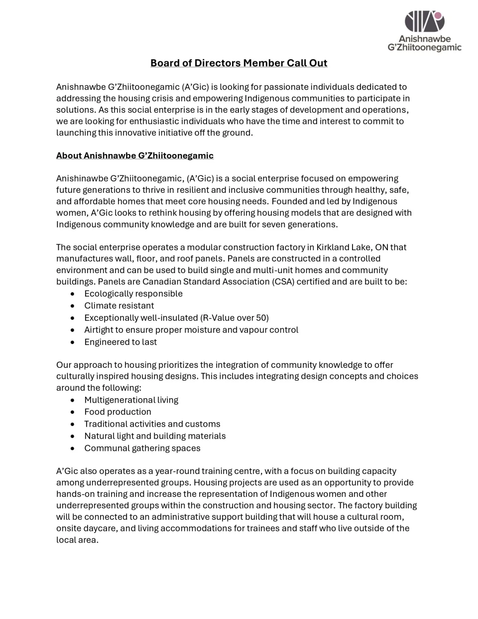 Board of Directors Call Out
