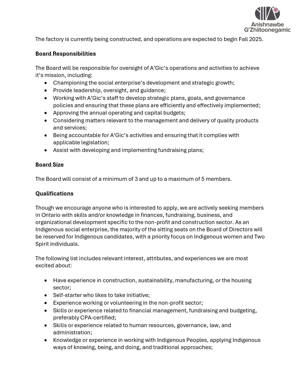 Board of Directors Call Out