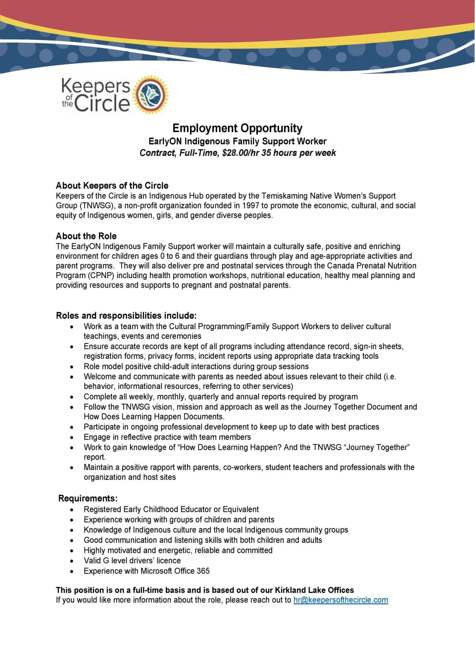EarlyON Indigenous Family Support Worker