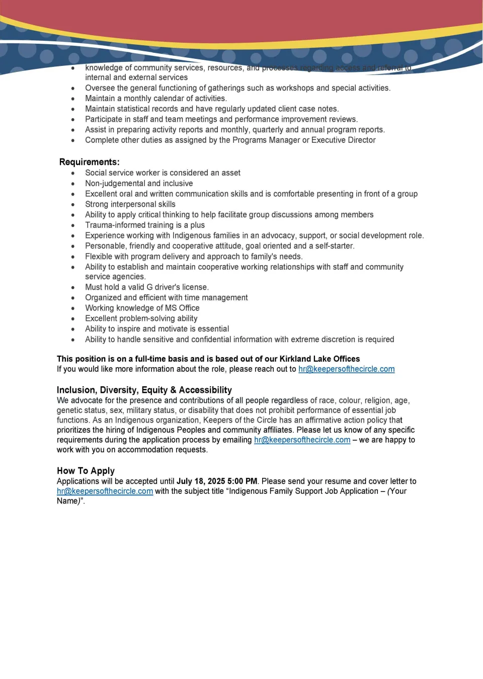 EarlyON Indigenous Family Mentor Worker