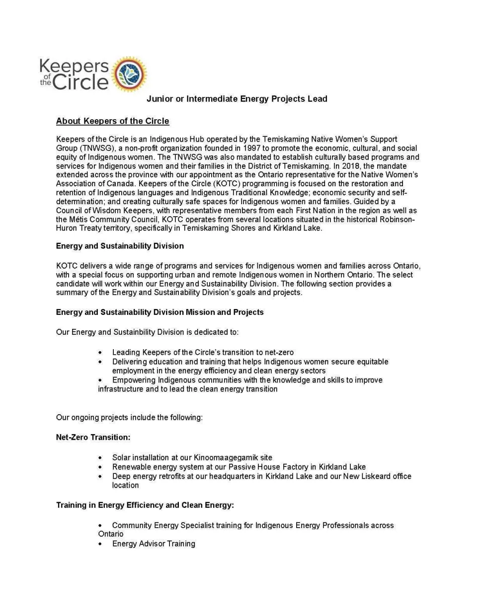 Junior or Intermediate Energy Projects Lead