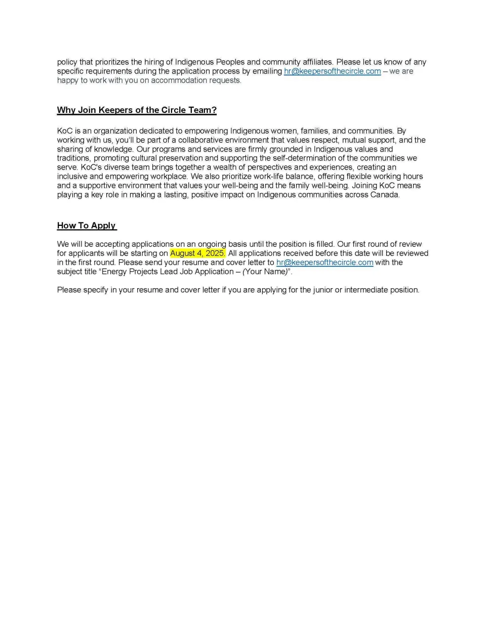 Junior or Intermediate Energy Projects Lead