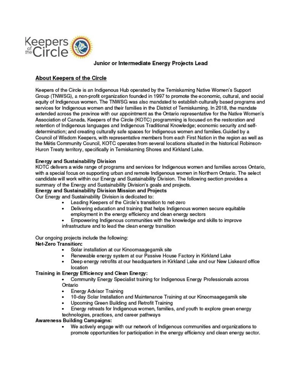 Junior or Intermediate Energy Projects Lead