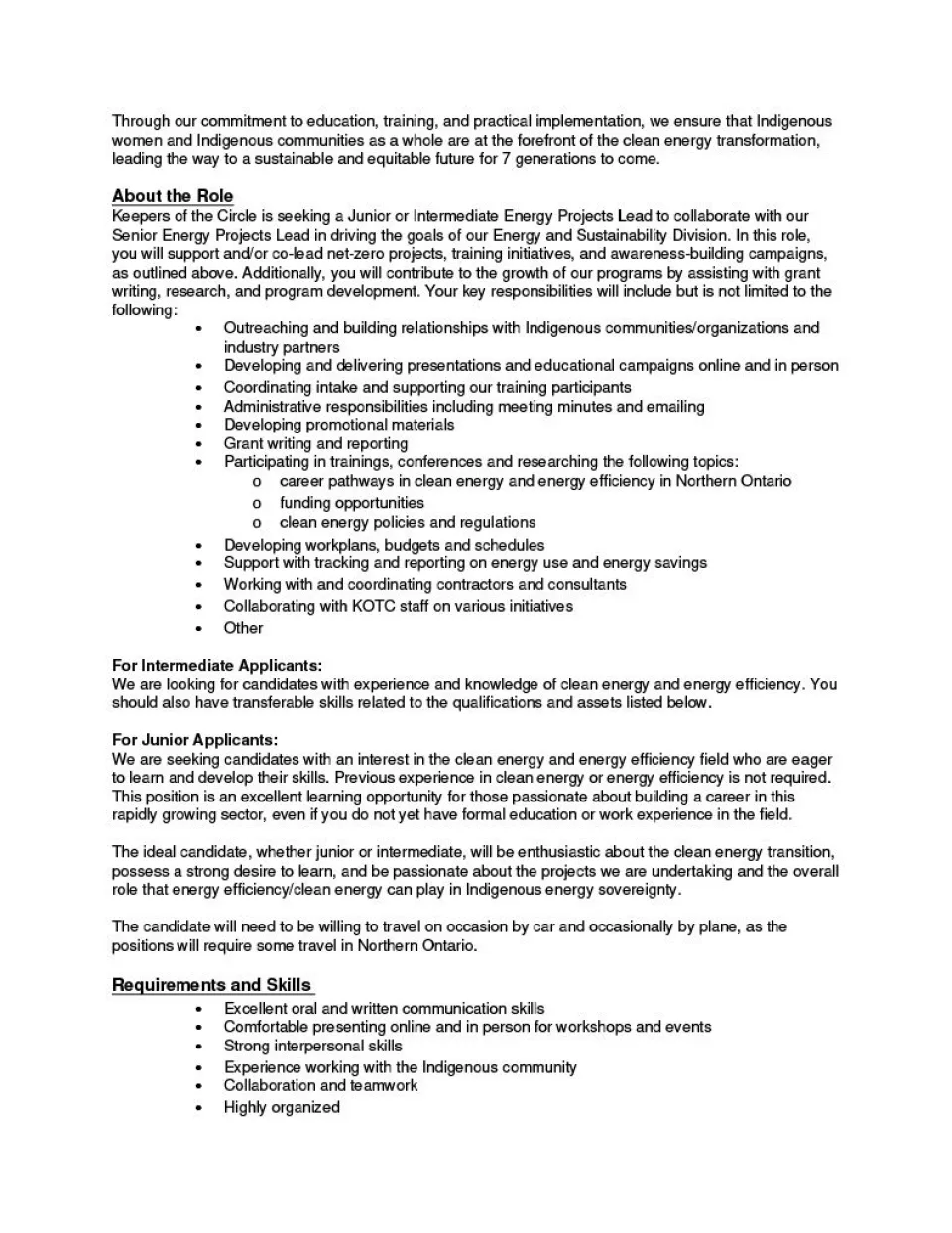 Junior or Intermediate Energy Projects Lead