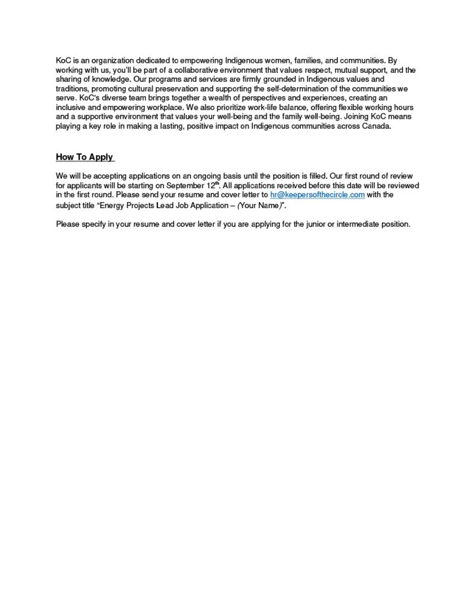 Junior or Intermediate Energy Projects Lead