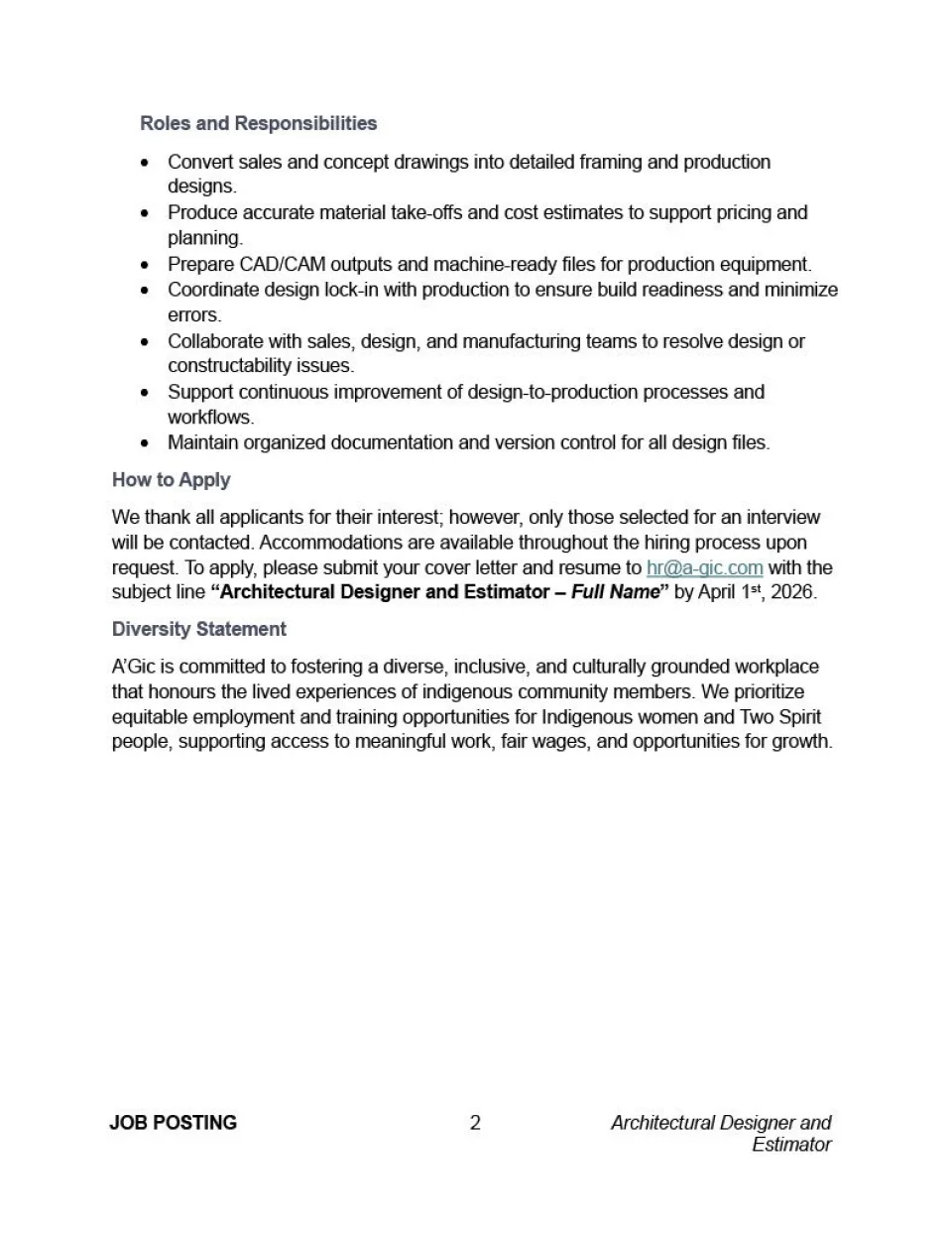 Architectural Designer and Estimator