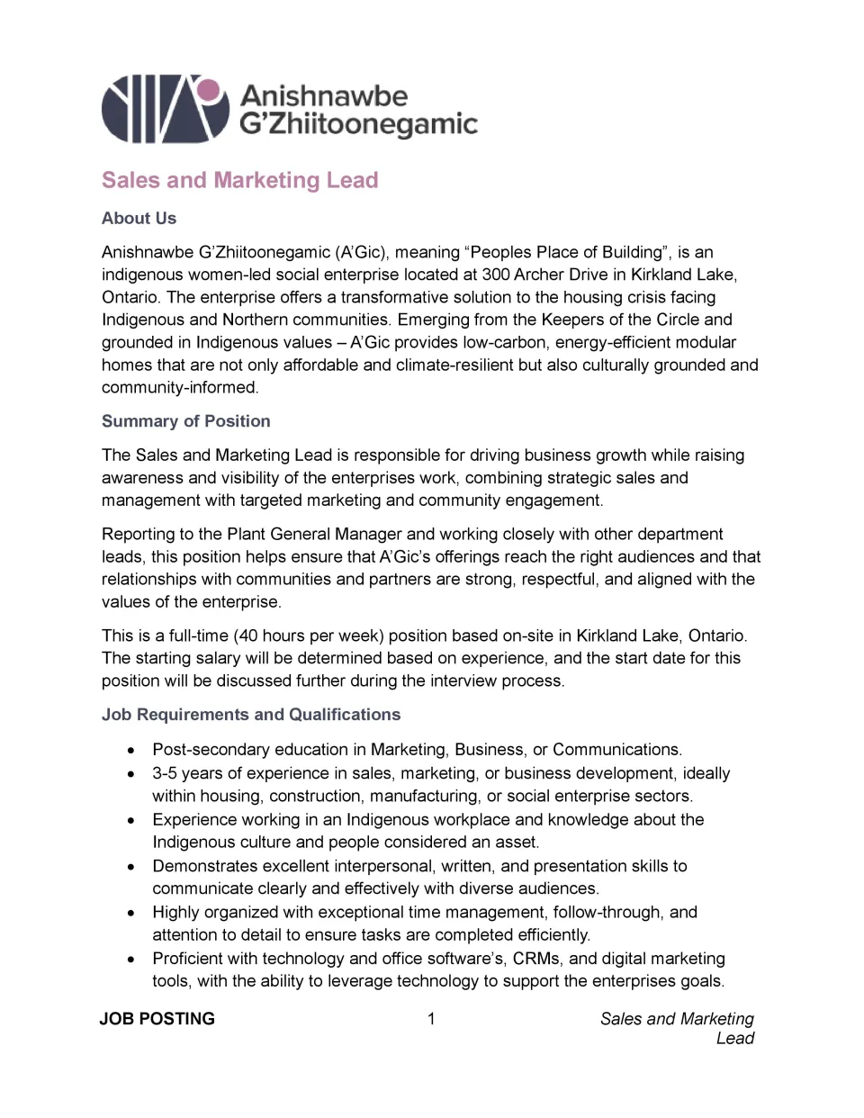 Sales and Marketing Lead