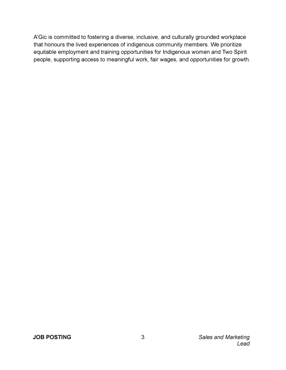 Sales and Marketing Lead