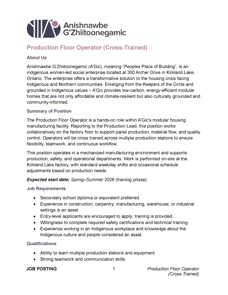 Production Floor Operator (Cross-Trained)