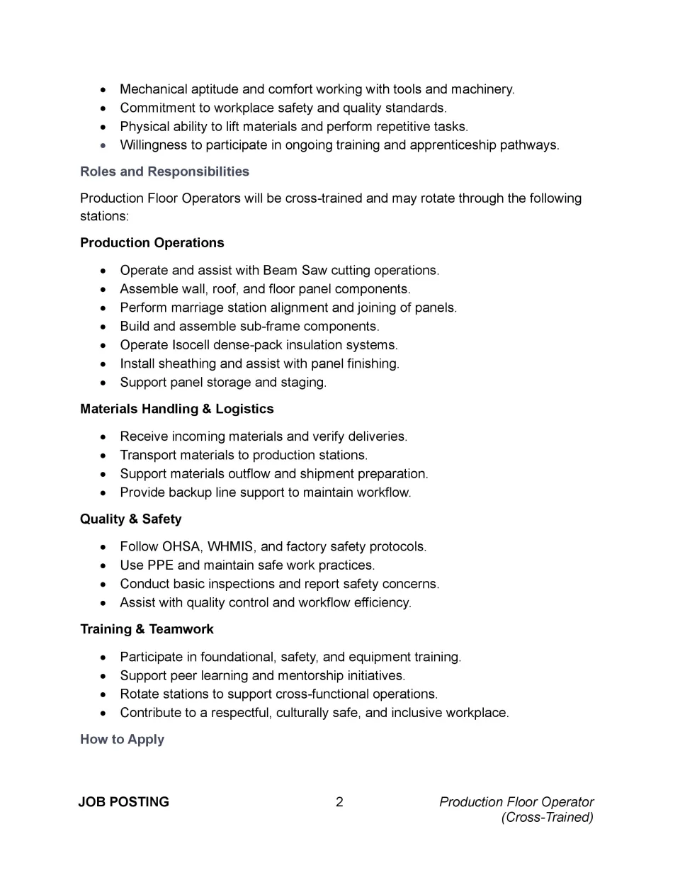 Production Floor Operator (Cross-Trained)