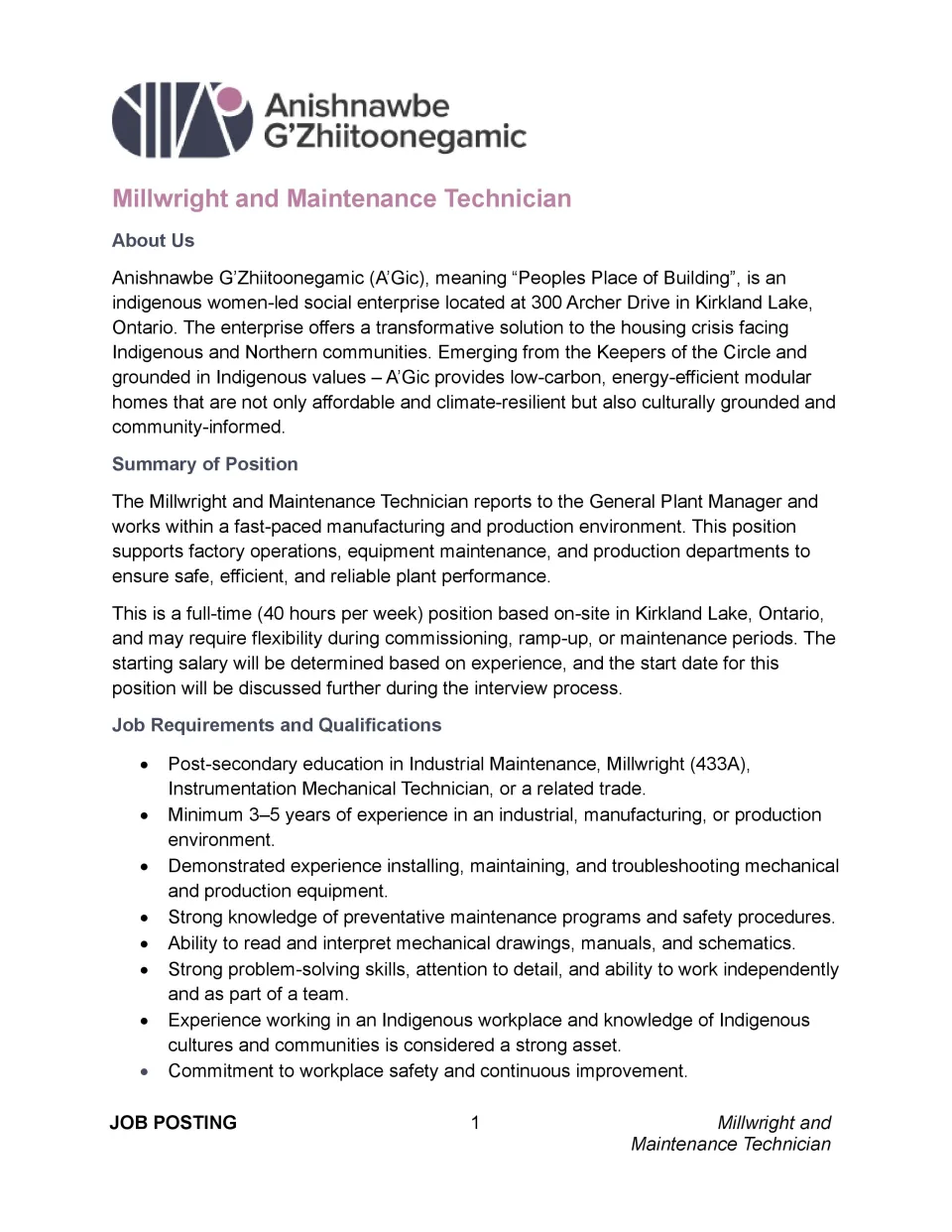 Millwright and Maintenance Technician