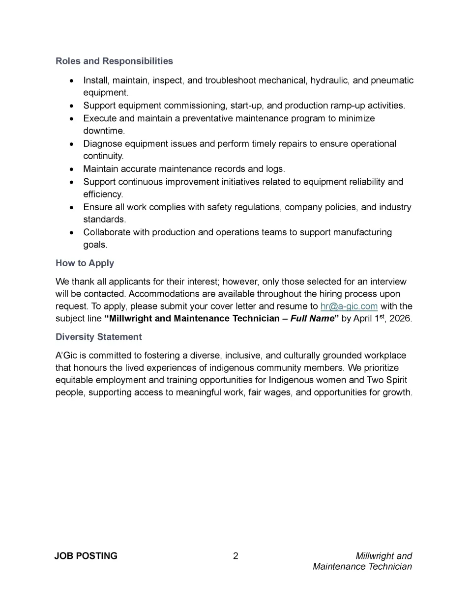 Millwright and Maintenance Technician