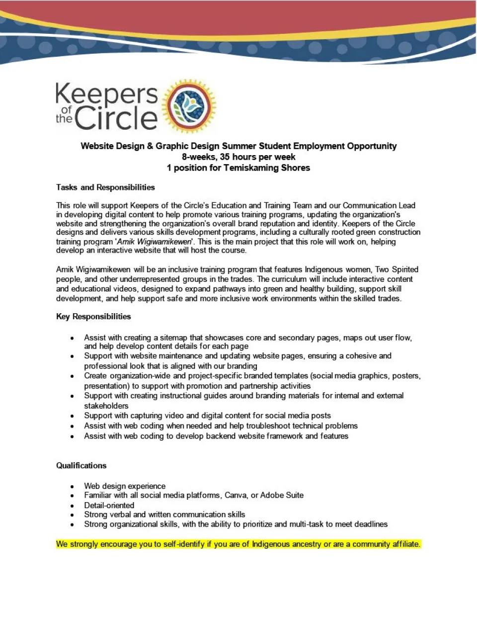 Web Designer - (Summer Student)